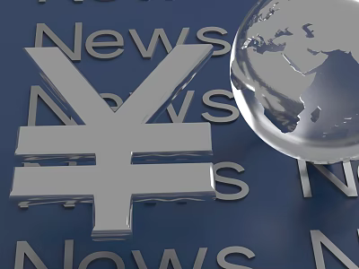 Business Equipment Display Featuring Yen Symbol Globe And News Background Text 3d model