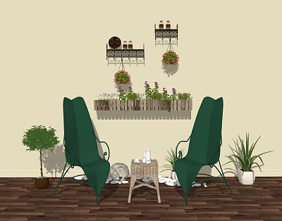 Pastoral armchair wrought iron seat trim combination 3d model