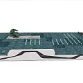 Scenic Fountain Landscape Design With Water Pool Pine Tree Curved Pathway And Stones