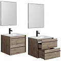 Modern Double Bathroom Vanity With Wooden Cabinet Drawers And Wall Mirrors