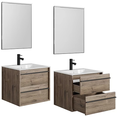 Modern Double Bathroom Vanity With Wooden Cabinet Drawers And Wall Mirrors 3d model