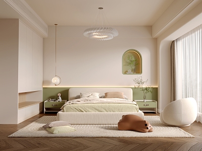 Nordic Cream Style Bedroom 3d model