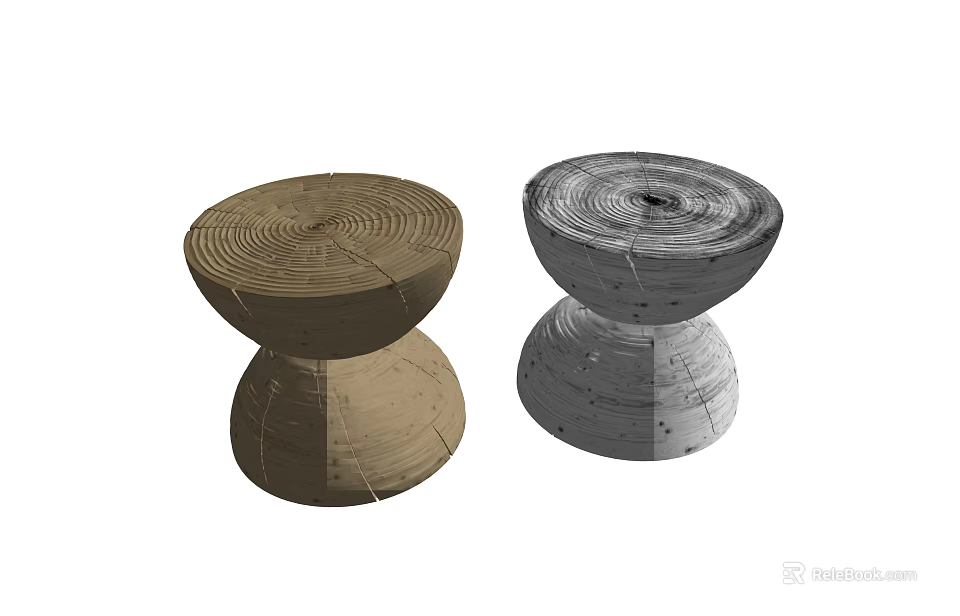 Modern Wooden Round Side Tables With Brown And Gray Textured Surfaces And Wood Grain Design 3d model 