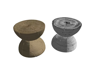 Modern Wooden Round Side Tables With Brown And Gray Textured Surfaces And Wood Grain Design 3d model