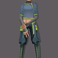 Blue Gray Haired Character In Light Blue Top And Green Pants With Fantasy Creature