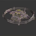 Futuristic Metallic Ring Structure Featuring Complex Mechanical Components And 3D Design Elements