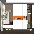 Modern White Shoe Cabinet With Orange Accent Storage Hooks And Bench Design