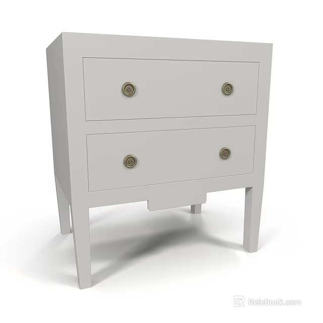 White Modern Bedside Table With Two Drawers And Metal Knobs 3d model