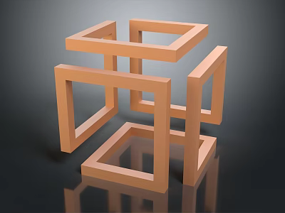 Modern Geometric Decorative Ornament Combination with Orange Square Frames and 3D Design 3d model