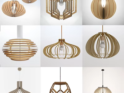 Modern Wooden Pendant Lights with Geometric Designs for Stylish Home Interior Decor 3d model