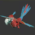 Colorful Red Parrot With Blue Wings And Tail Feathers In Flying Pose