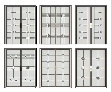 Modern double door sliding door sliding door combination 3d model