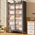 Modern Gray Storage Cabinet With Glass Doors And Organized Kitchen Containers 3d model