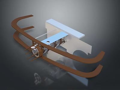 3D Mechanical Structure Model With Curved Brown Components And White Platform 3d model