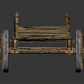 Vintage Traditional Wooden Cart With Wooden Wheels And Metal Bindings Structure