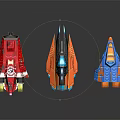 Vibrant Red Orange and Blue Spacecraft Models for Space Exploration 3d model