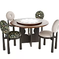 Modern Wooden Round Table and Four Chairs Set with Patterned and Plain Seats 3d model