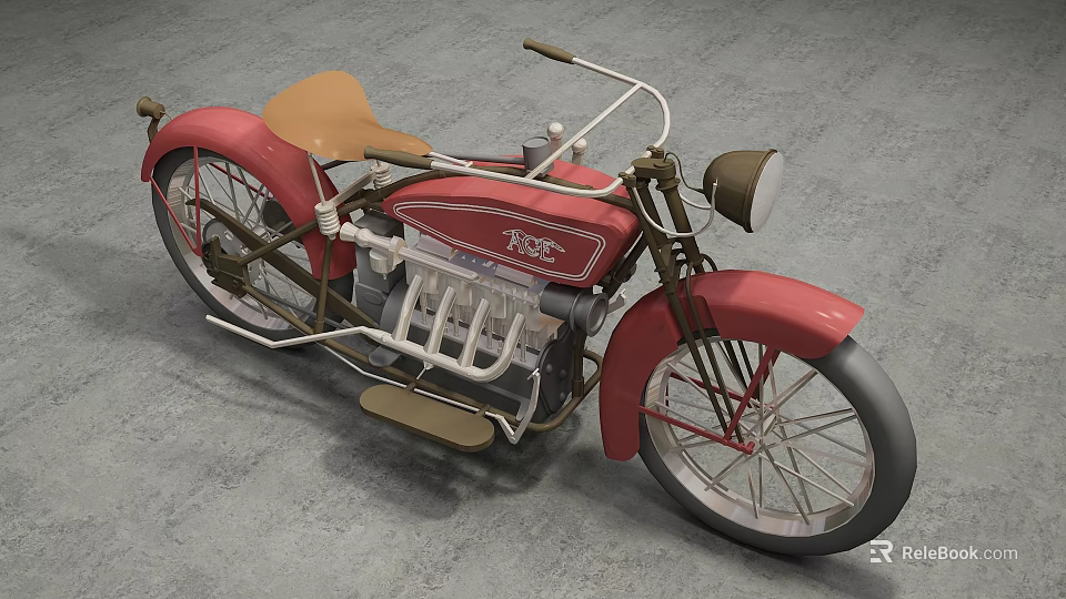 Vintage Red Motorcycle With Brown Seat And Retro Engine Frame Design 3d model 