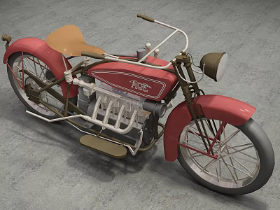 Vintage Red Motorcycle With Brown Seat And Retro Engine Frame Design 3d model Vintage Red Motorcycle With Brown Seat And Retro Engine Frame Design 3d model
