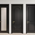 Black Hinged Doors With Different Designs Golden Handles And Glass Panel