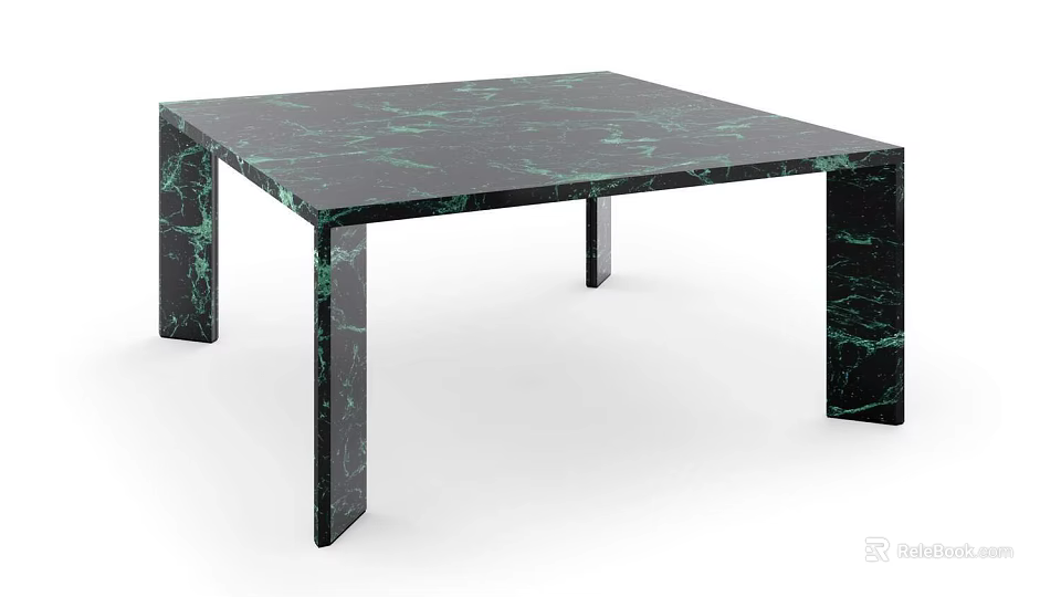 Modern Square Green Marble Table With Sleek Legs And Smooth Surface 3d model