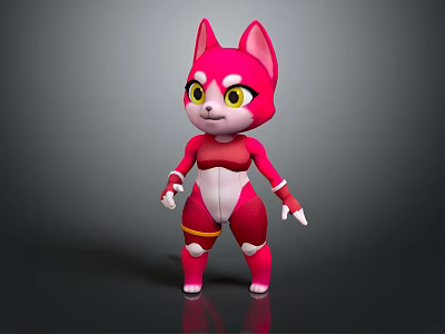 Pink Cat Game And Movie Character With Big Yellow Eyes Red Outfit And White Gloves 3d model