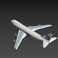 Dark Colored Airplane Flying With White Wings And Tail Logo In Sky