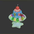 Blue Jelly Dessert With White Cream Topping And Cherry On Star Shaped Plate