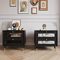 Black Wooden Legs Bedside Tables With Drawers And Decorative Items In Bedroom