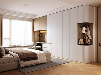 Modern Built in Wardrobe Design With Open Niche for Coats and Hats in Bedroom 3d model