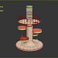 Multi Tiered Round Platform Commercial Equipment With White Base Cylindrical Pillar And Hanging Balls