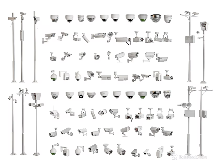 Public Facilities Surveillance Cameras Security Equipment And Systems 3d model 