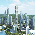 Aerial View Urban Planning With Modern High Rise Buildings River Green Spaces And Surrounding Mountains
