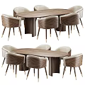 Modern Wooden Dining Table Set With Oval Top And Six Chairs Featuring Sleek Metal Legs