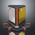 Modern Industrial Equipment With Metal Mesh Wooden Accents Yellow Panel And Base Supports