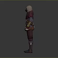 Hooded Game Character in Maroon Outfit With Arm Guards Belt Pouch Standing Pose