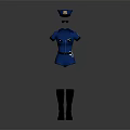 Blue Police Costume With Cap Sunglasses And Black Knee High Boots