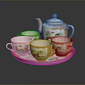 Elegant Floral Teapot Set With Matching Cups Gold Accents And Tray