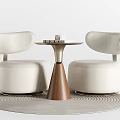 Modern Table And Chair Set With White Seats Wooden Armrests Conical Base And Round Rug