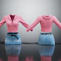 Pink Hoodie With Zipper Front And Blue Distressed Denim Skirt Fashion Look