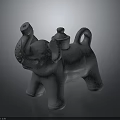 Gray Elephant Shaped Teapot With Lid Curved Trunk And Decorative Design