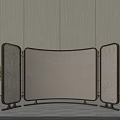 Modern Curved Decorative Screen With Beige Panel Metal Frame And Green Plants
