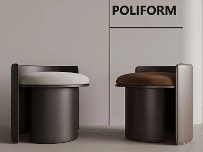 Poliform Modern Stools With White And Brown Upholstered Seats And Round Bases 3d model