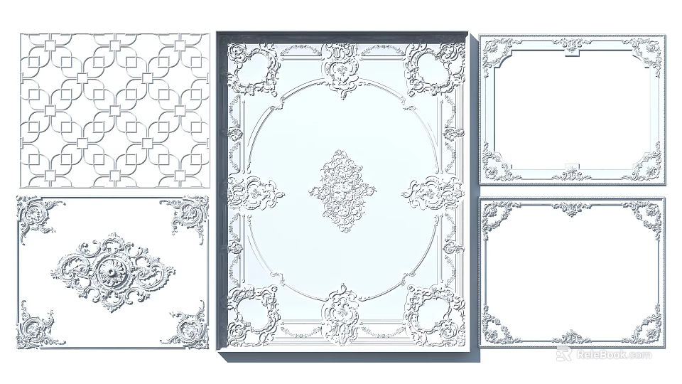Decorative Panels With Various Ornate Carving Patterns And Intricate Frame Designs 3d model
