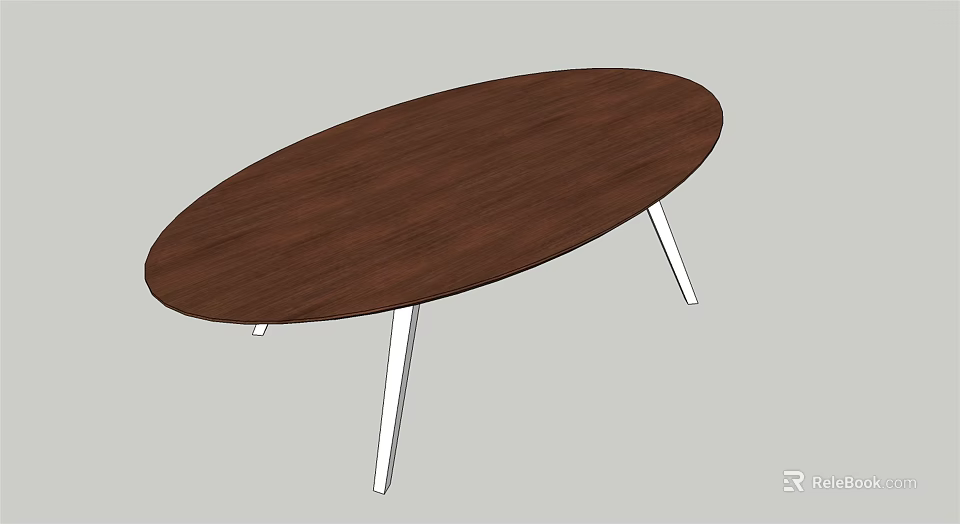 Stylish Modern Oval Conference Table With Wooden Top And Silver Metal Legs 3d model 
