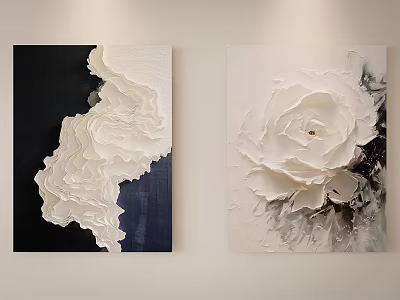 Textured Abstract Paintings With White Floral Design On Dark And Light Backgrounds 3d model
