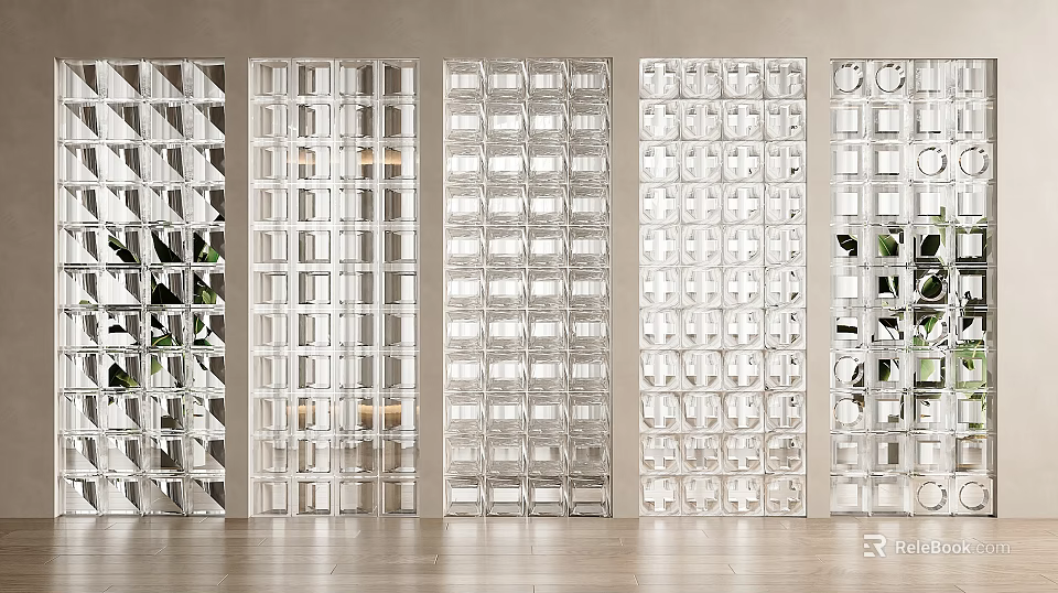 Modern Glass Room Dividers Featuring Geometric Square Grid Design For Interior Space Separation 3d model 