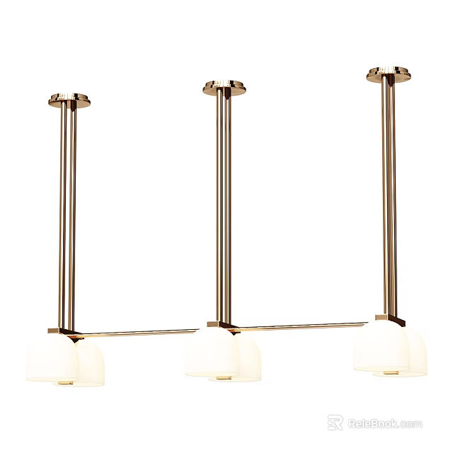 Three Modern Stylish Ceiling Lights With Metal Frames And White Lampshades 3d model