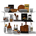 Essential Kitchen Utensils With Wooden Cutting Boards Ceramic Bowls And Spice Jars