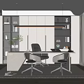 Modern Home Office Interior With White Desk Built In Cabinets Pendant Lights And Large Window